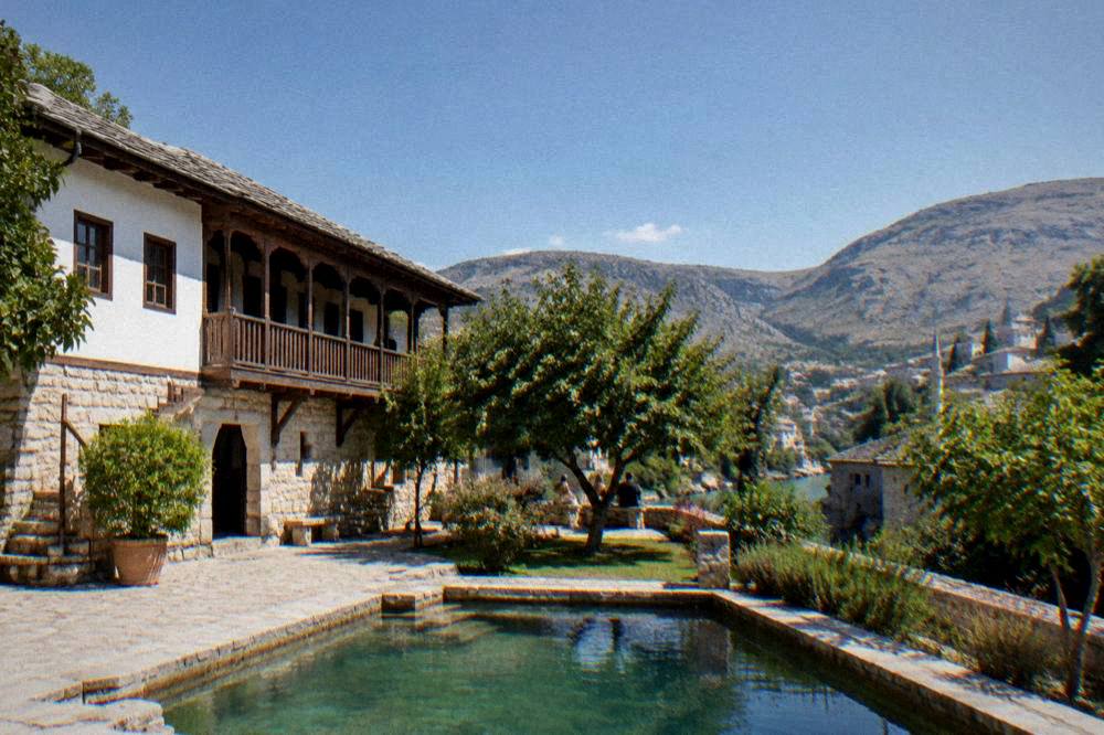 Terraced limestone village above the Neretva valley in Herzegovina on a clear day