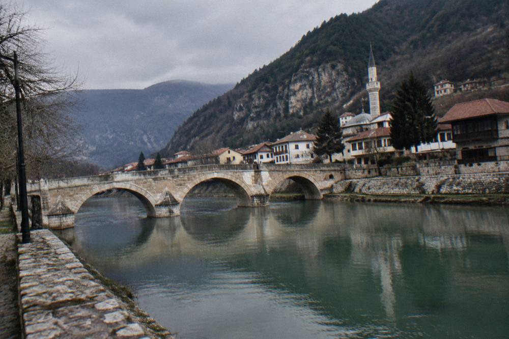 The Ottoman bridge in Konjic old town seen across the Neretva river