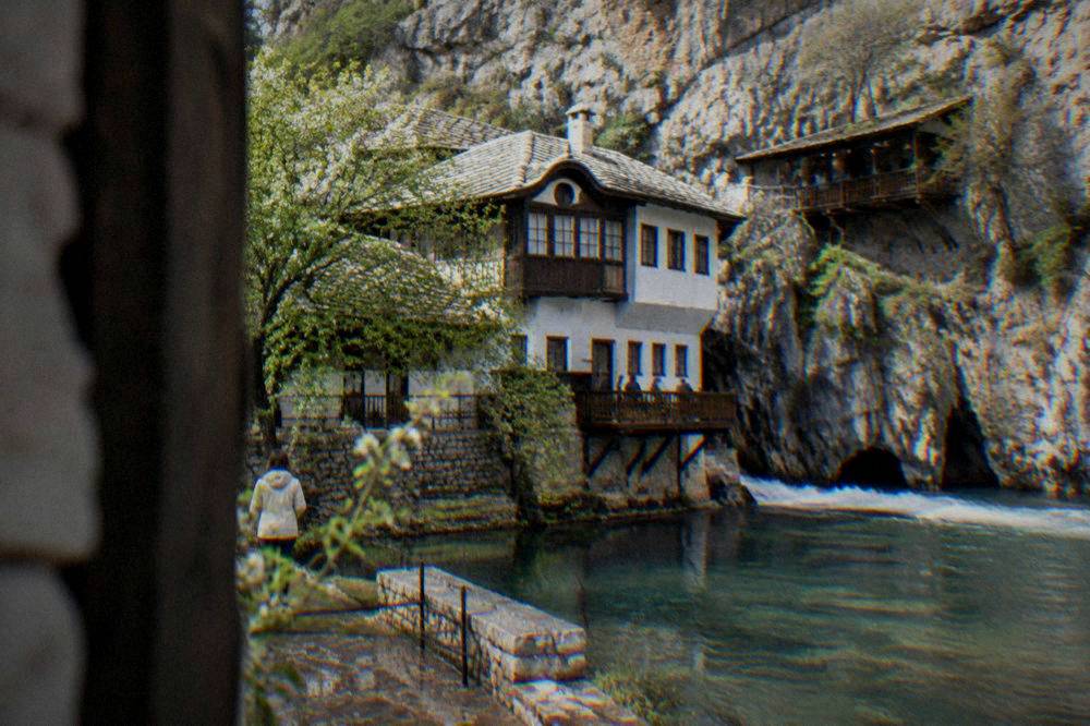 Wooden terraces of the Blagaj tekke built into the cliff above the Buna river spring